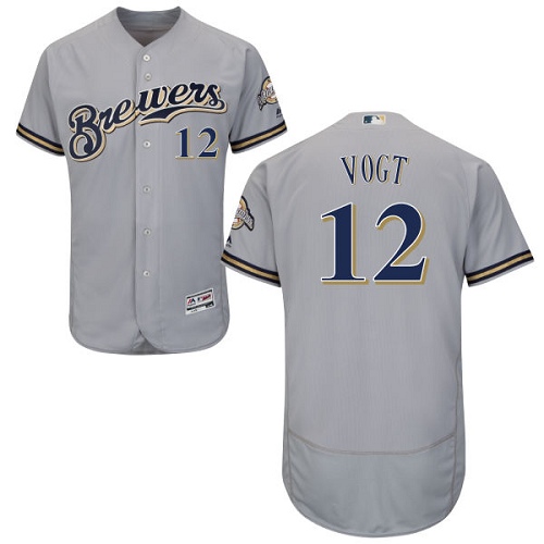 Brewers #12 Stephen Vogt Grey Flexbase Authentic Collection Stitched MLB Jersey